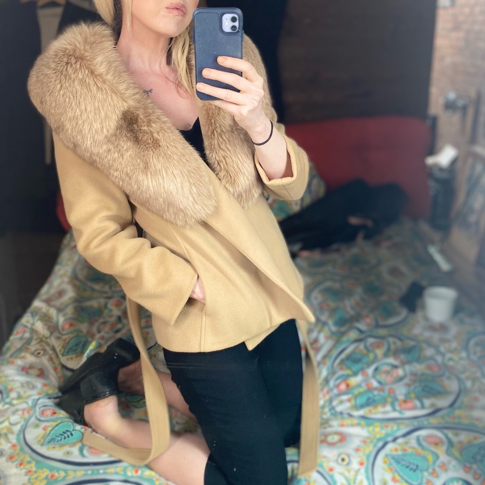 30% OFF BUNDLES! REAL FUR 100% CASHMERE TRENCHCOAT JACKET DUSTER COAT VINTAGE - Picture 12 of 16